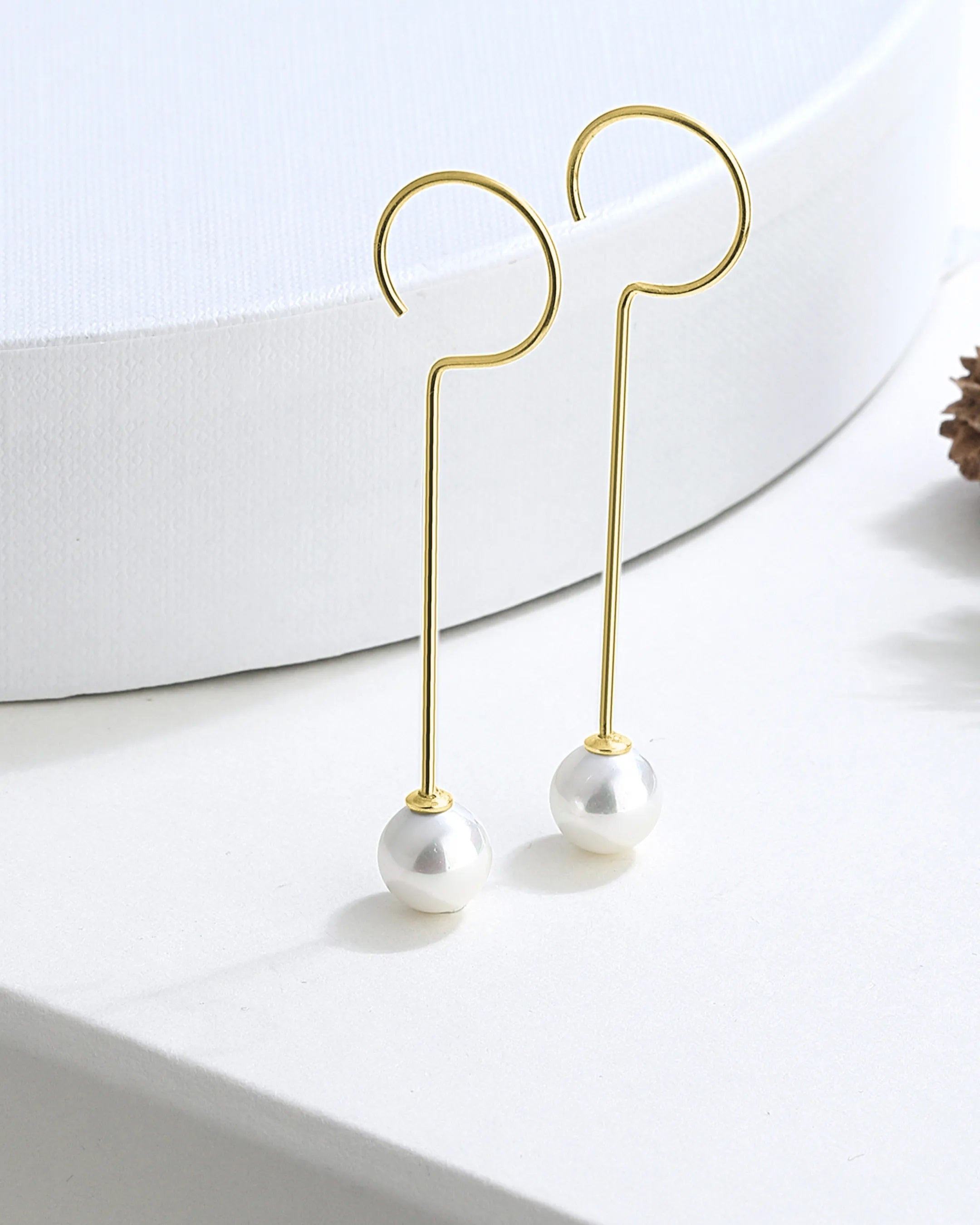 Modern Silver Drop Pearl Earrings Gold Filled