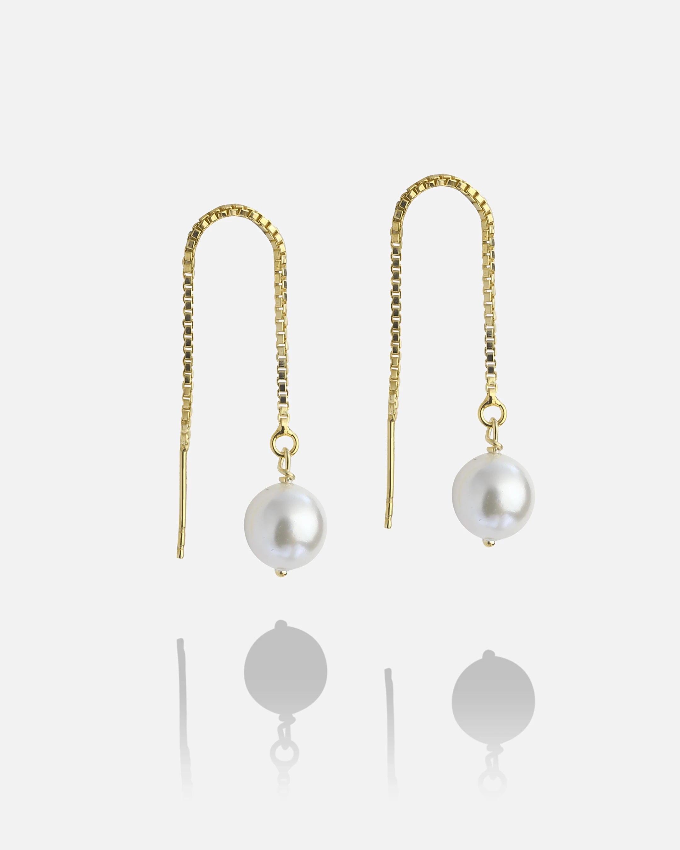 Modern Silver Chain Pearl Drop Earrings Gold Filled