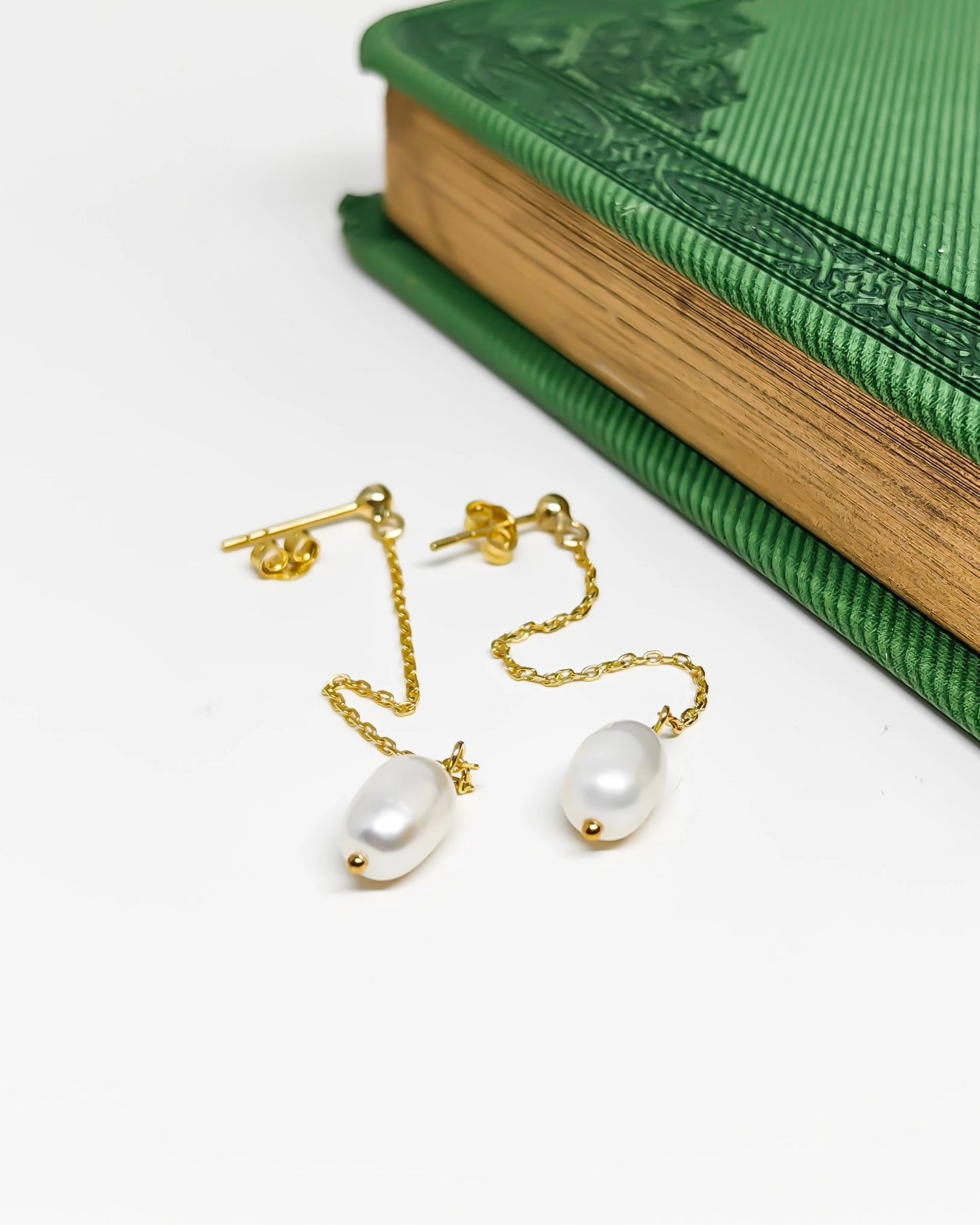 Silver Chain Long Pearl Drop Earrings Gold Filled