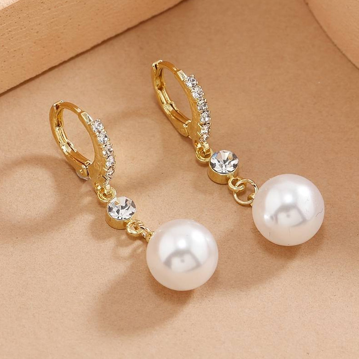 White Long Drop Pearl Earrings With Diamond Details