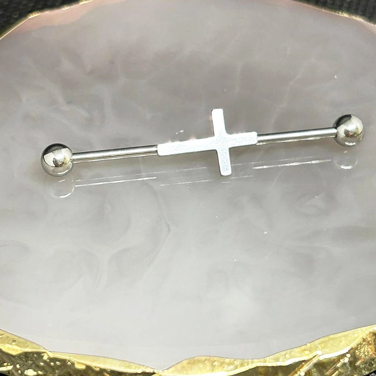 Cross Charm Industrial Piercing Barbell Earring Bars