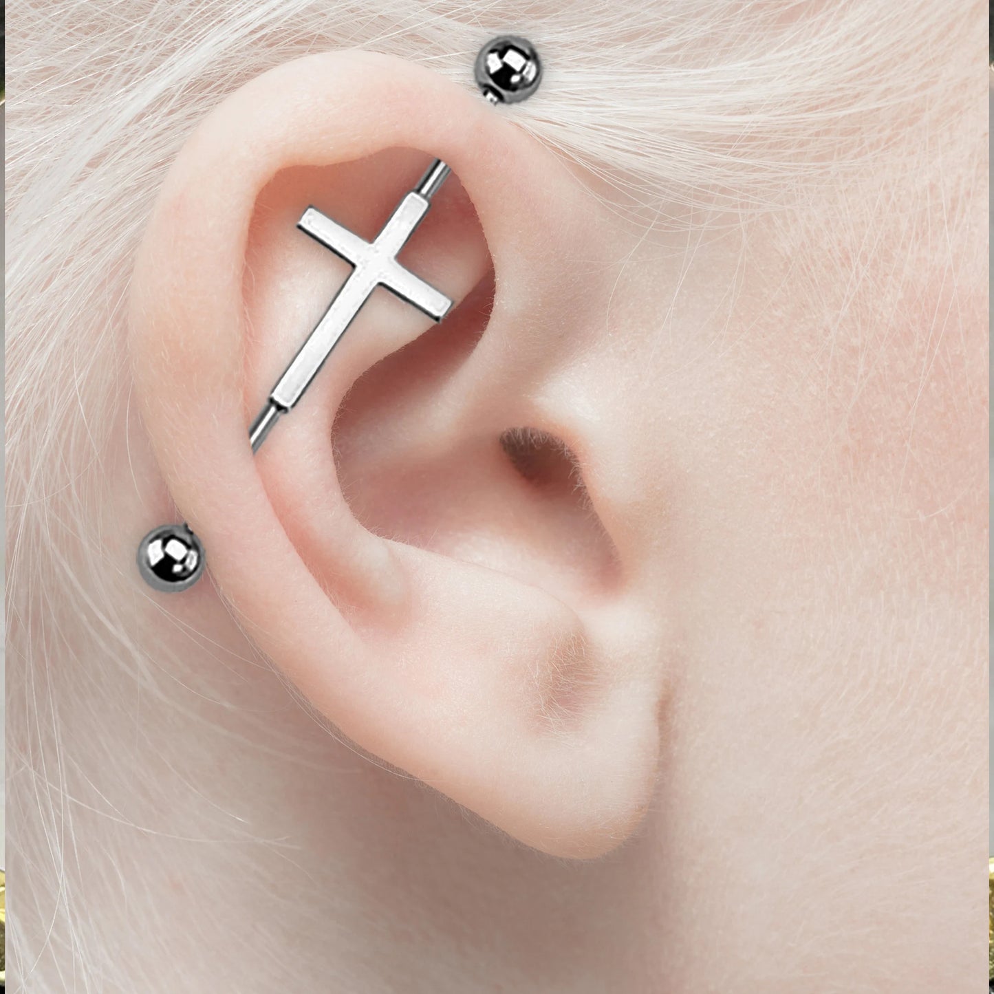 Cross Charm Industrial Piercing Barbell Earring Bars