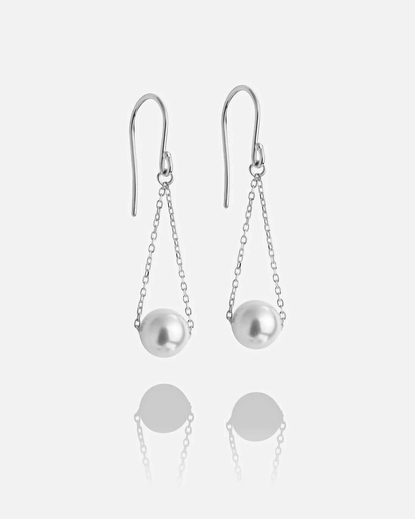 Modern Silver Chain Pearl Drop Earrings