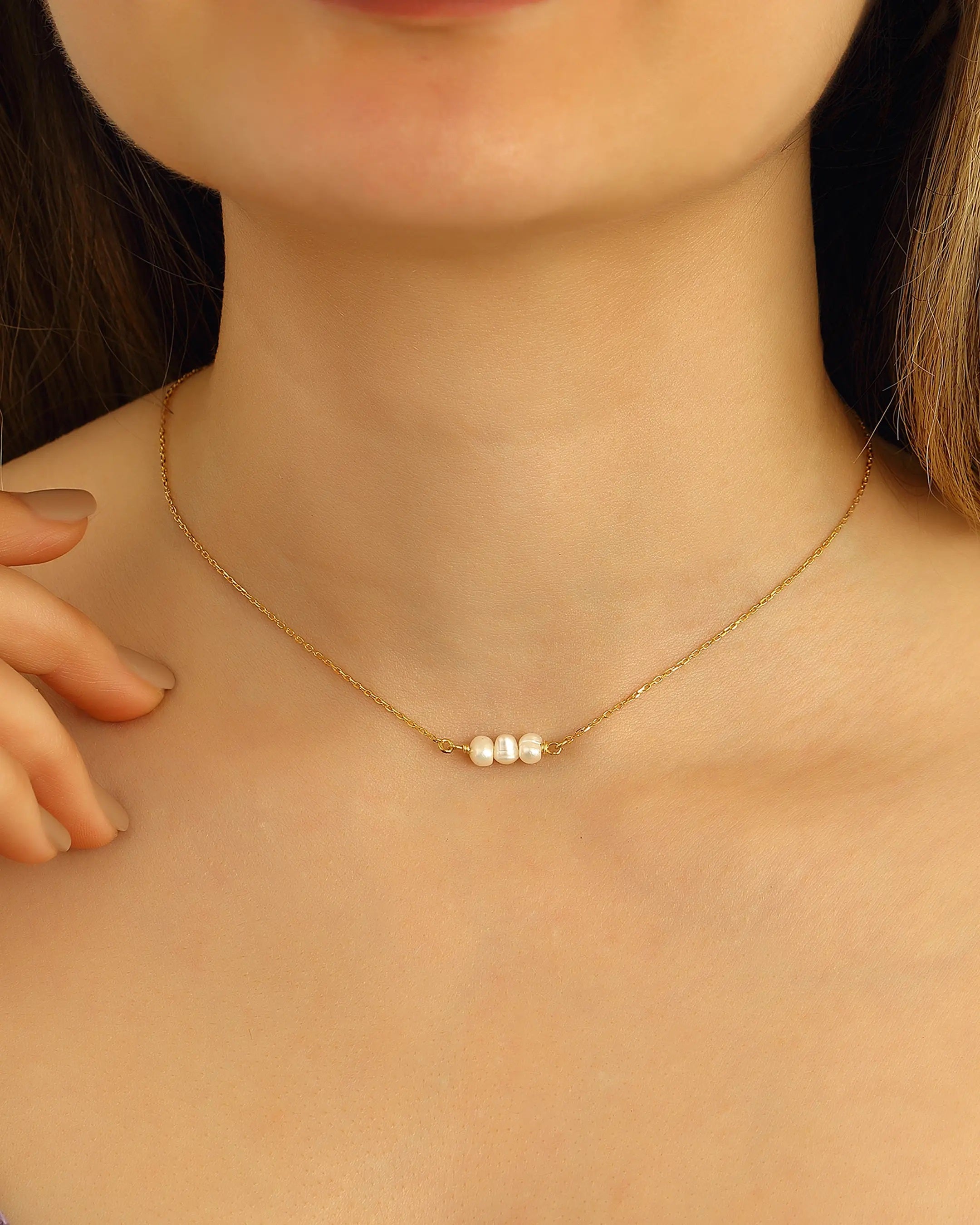 Modern Gold Filled Triple Baroque Pearl Necklace