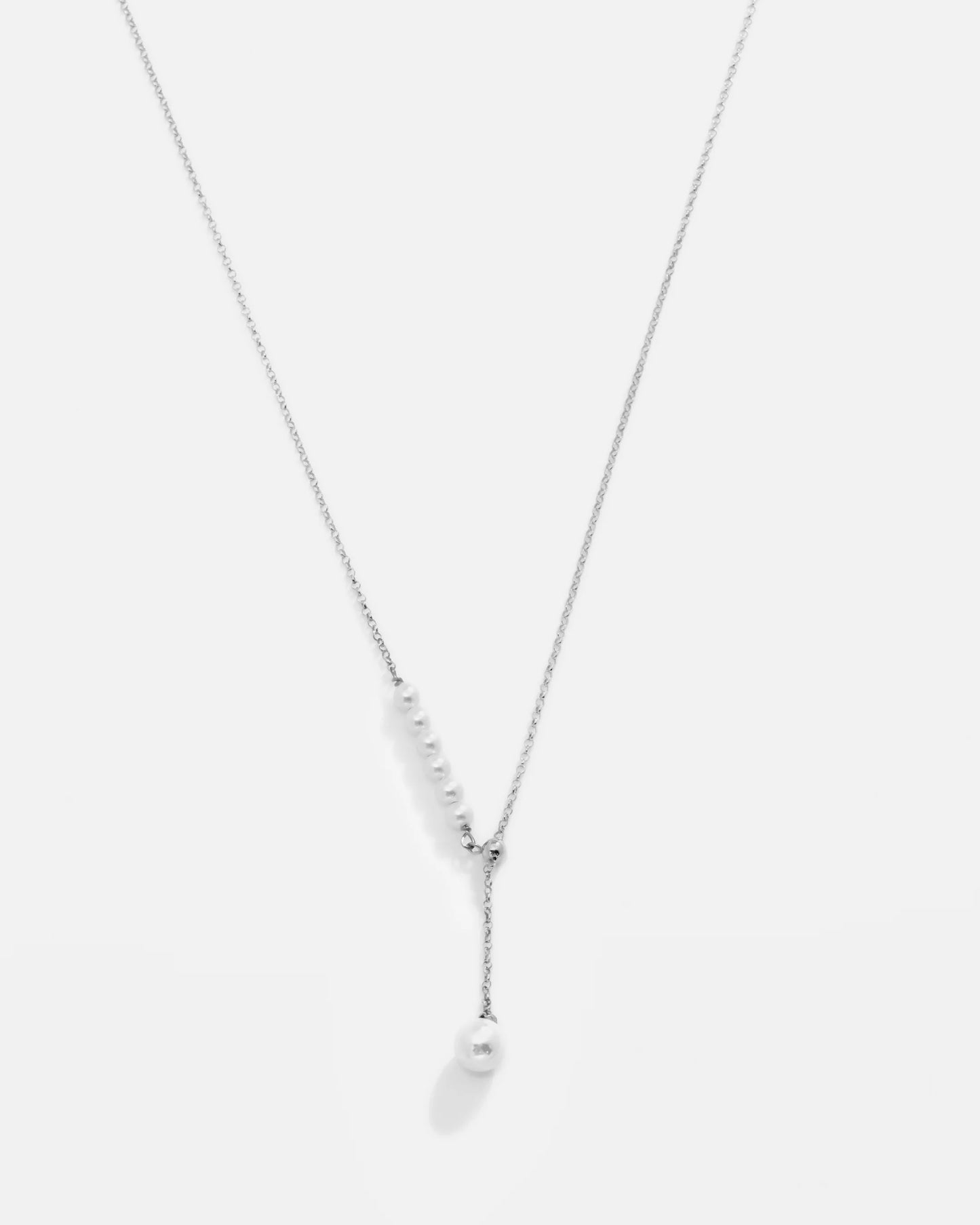 Modern Pearl Drop Silver Necklace