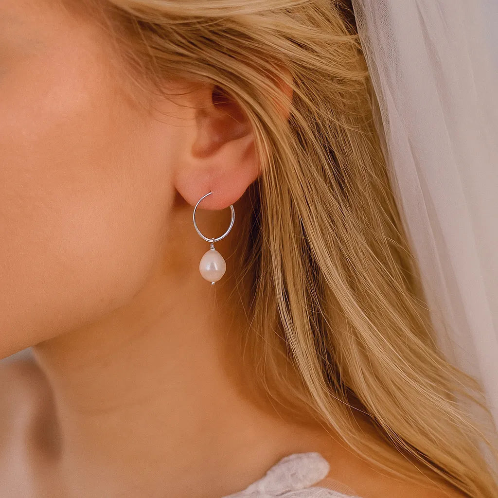 Lys Doré Silver Large Drop Pearl Earrings