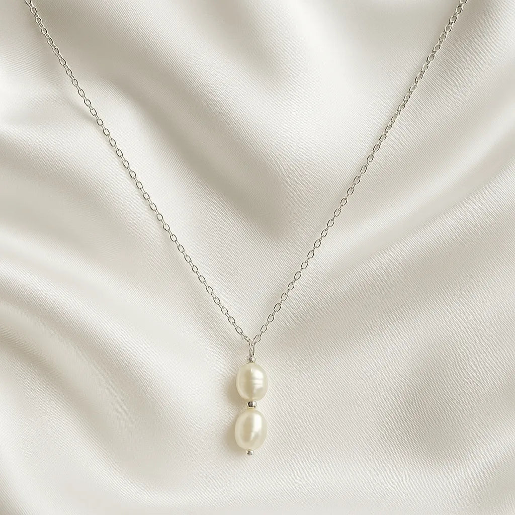 Solea Alba Silver Double Baroque Pearl Choker Necklace