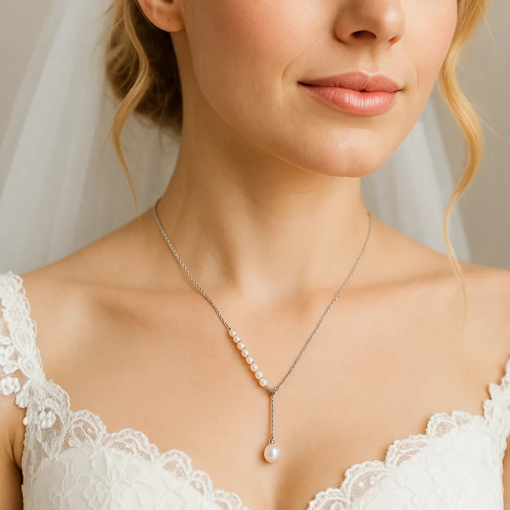 Modern Pearl Drop Silver Necklace