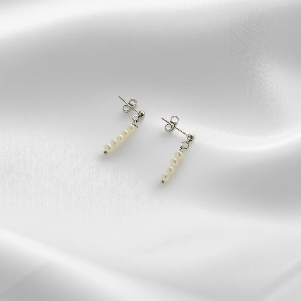 Lys Doré Silver Stud Drop Earrings