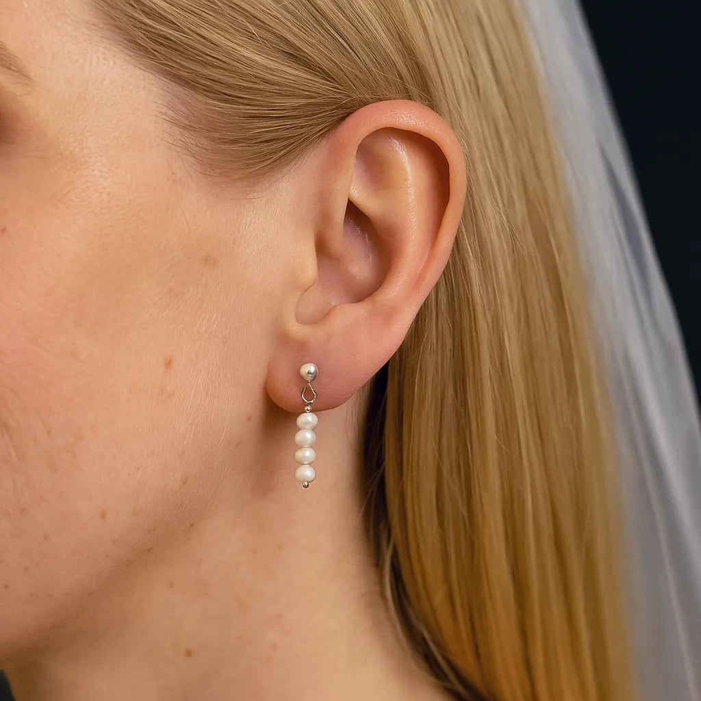 Lys Doré Silver Stud Drop Earrings