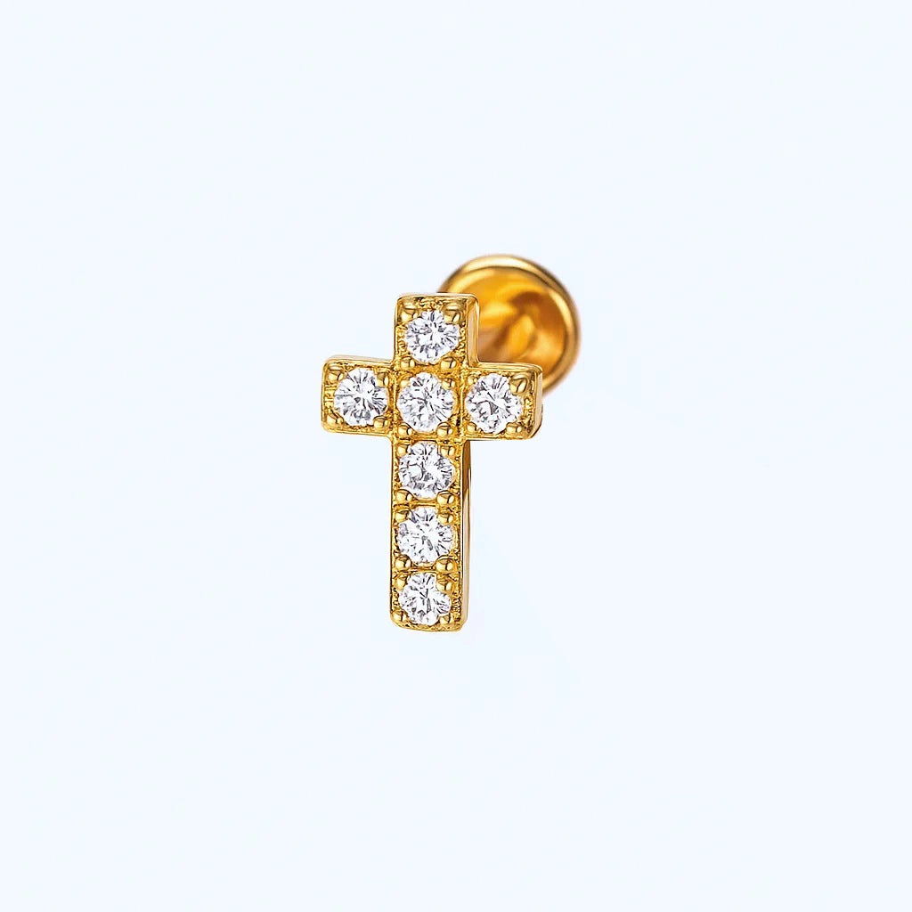 Cross Pendant Titanium Crystal Piercing