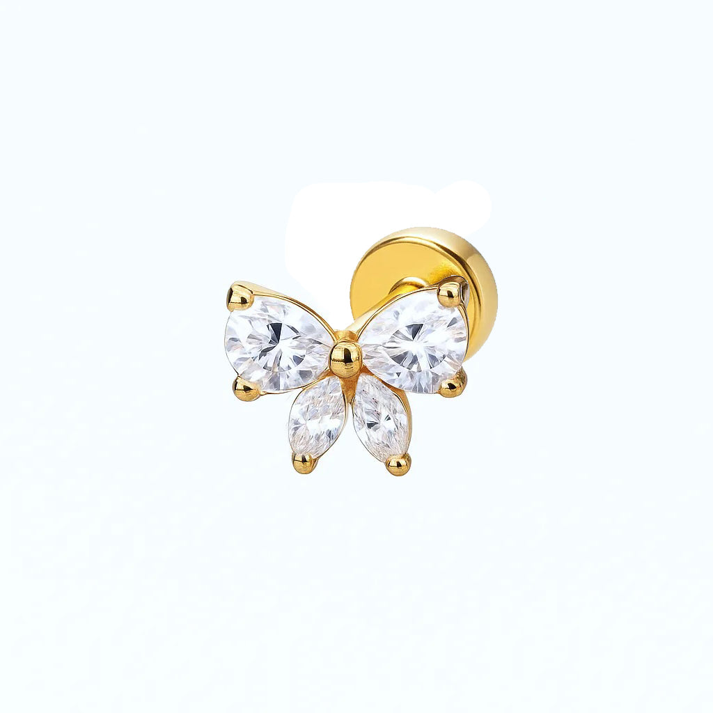 Butterfly Stud Titanium Crystal Piercing