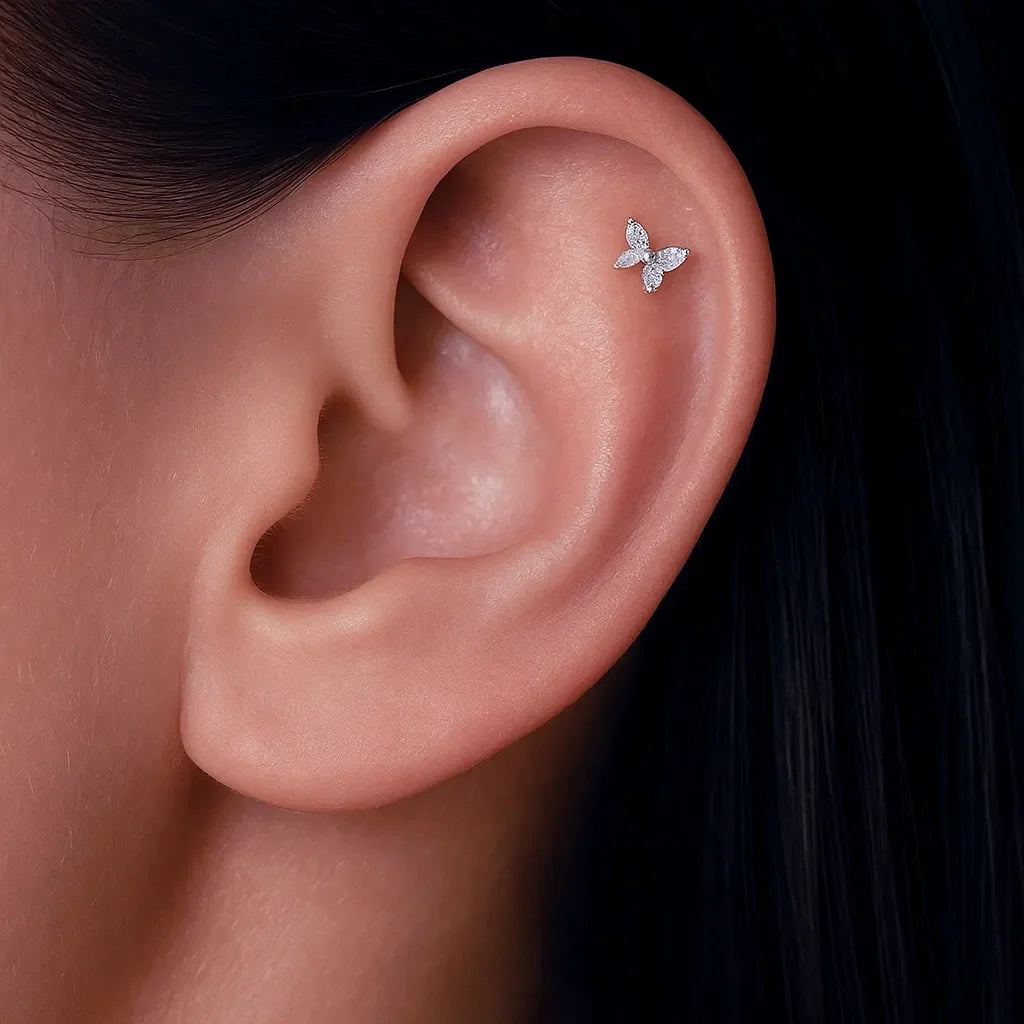 Butterfly Stud Titanium Crystal Piercing