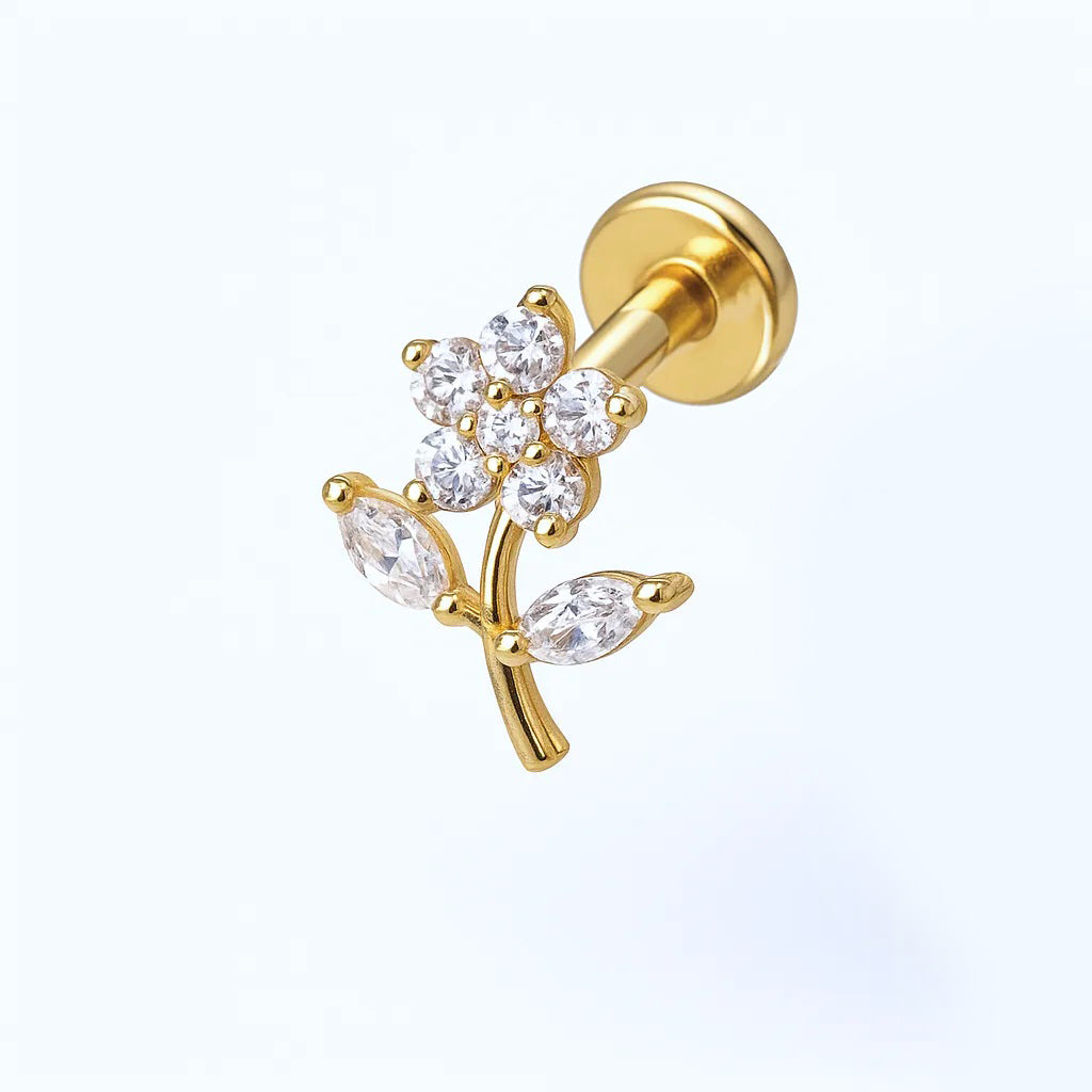 Crystal Flower Stud Titanium Piercing