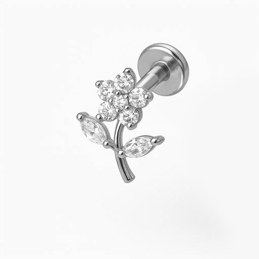 Crystal Flower Stud Titanium Piercing