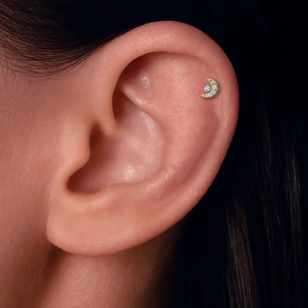 Cubic Zirconia Half Moon with Star Design Titanium Piercing
