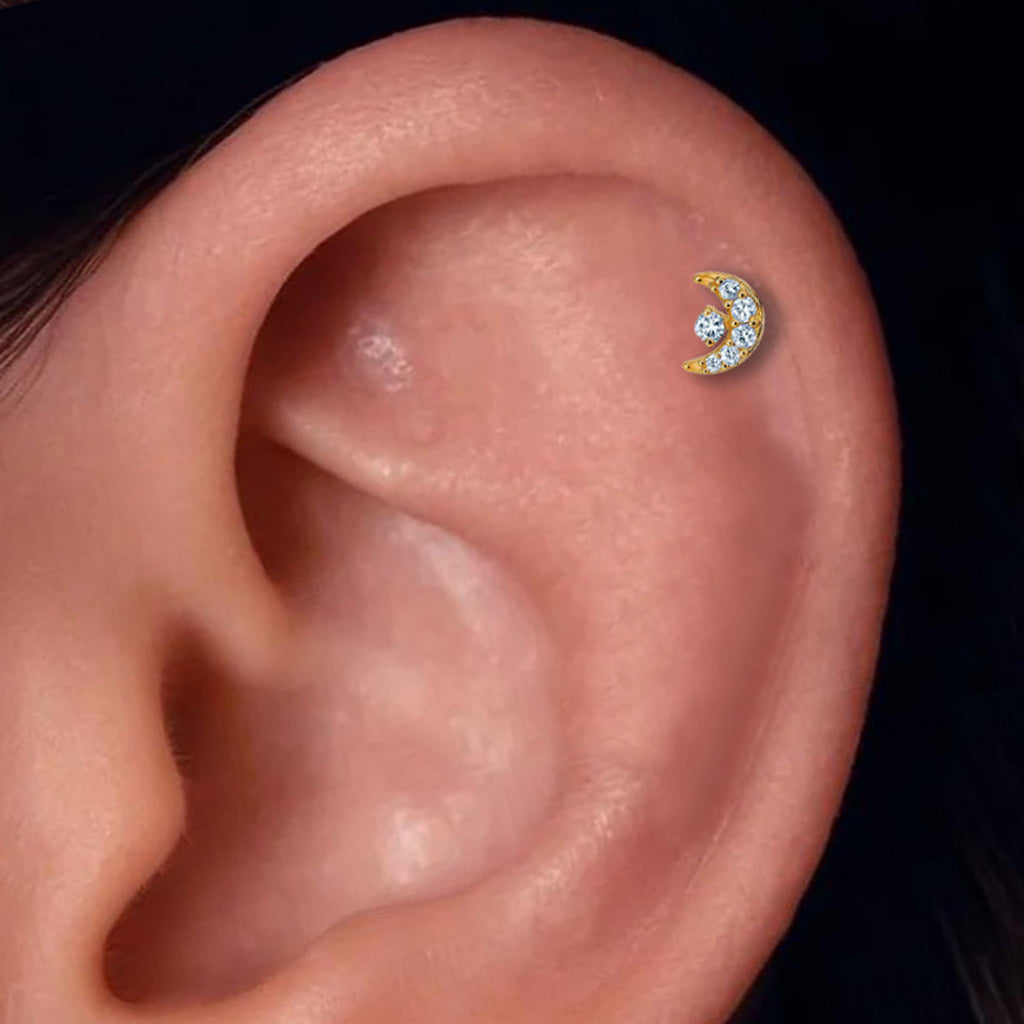 Cubic Zirconia Half Moon with Star Design Titanium Piercing