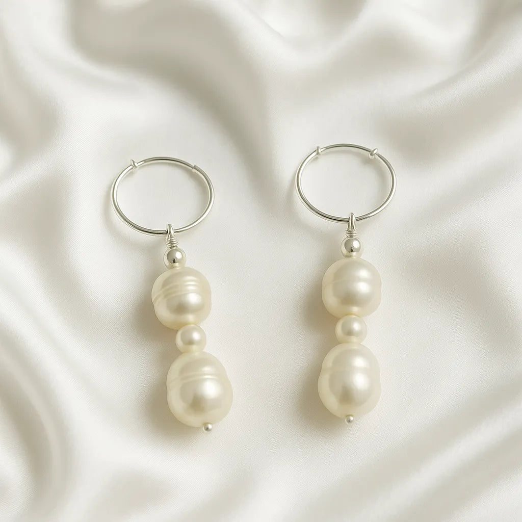 Saphire Nuit Silver Pearl Drop Earrings