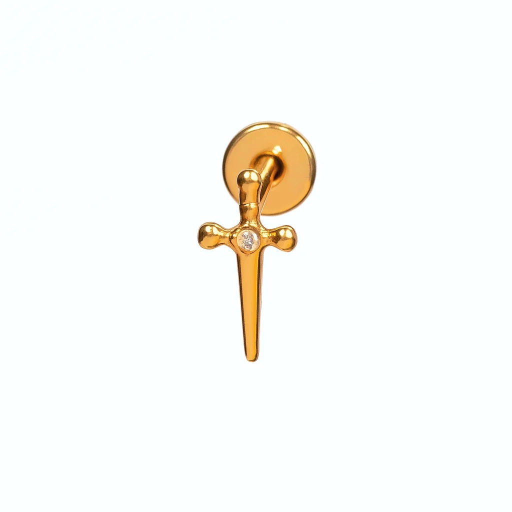 Cubic Zirconia Cross Charm Pendant Titanium Piercing