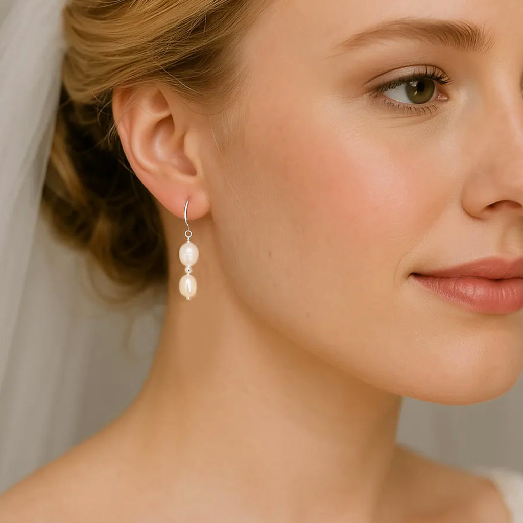 Solea Alba Silver Double Pearl Drop Earrings