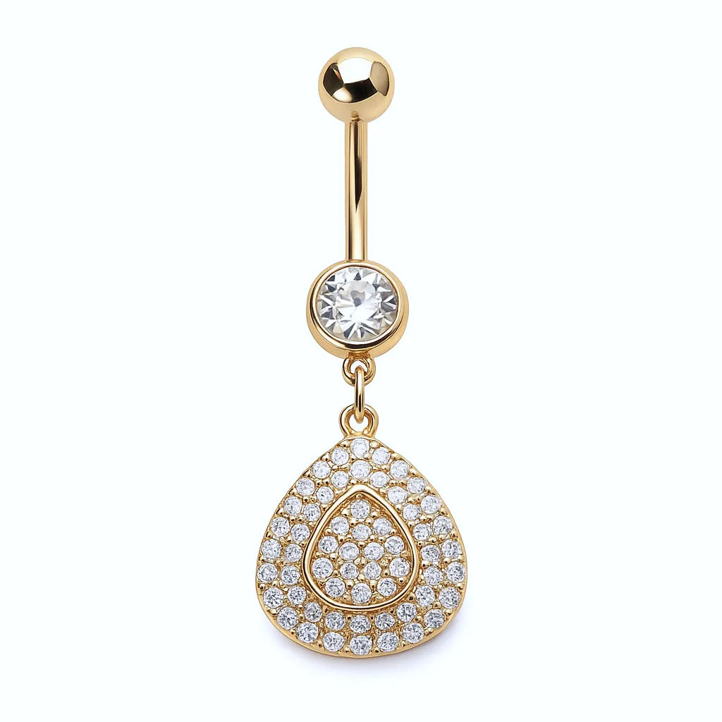 Gold Plated Surgical Steel Crystal Triangle Belly Piercing
