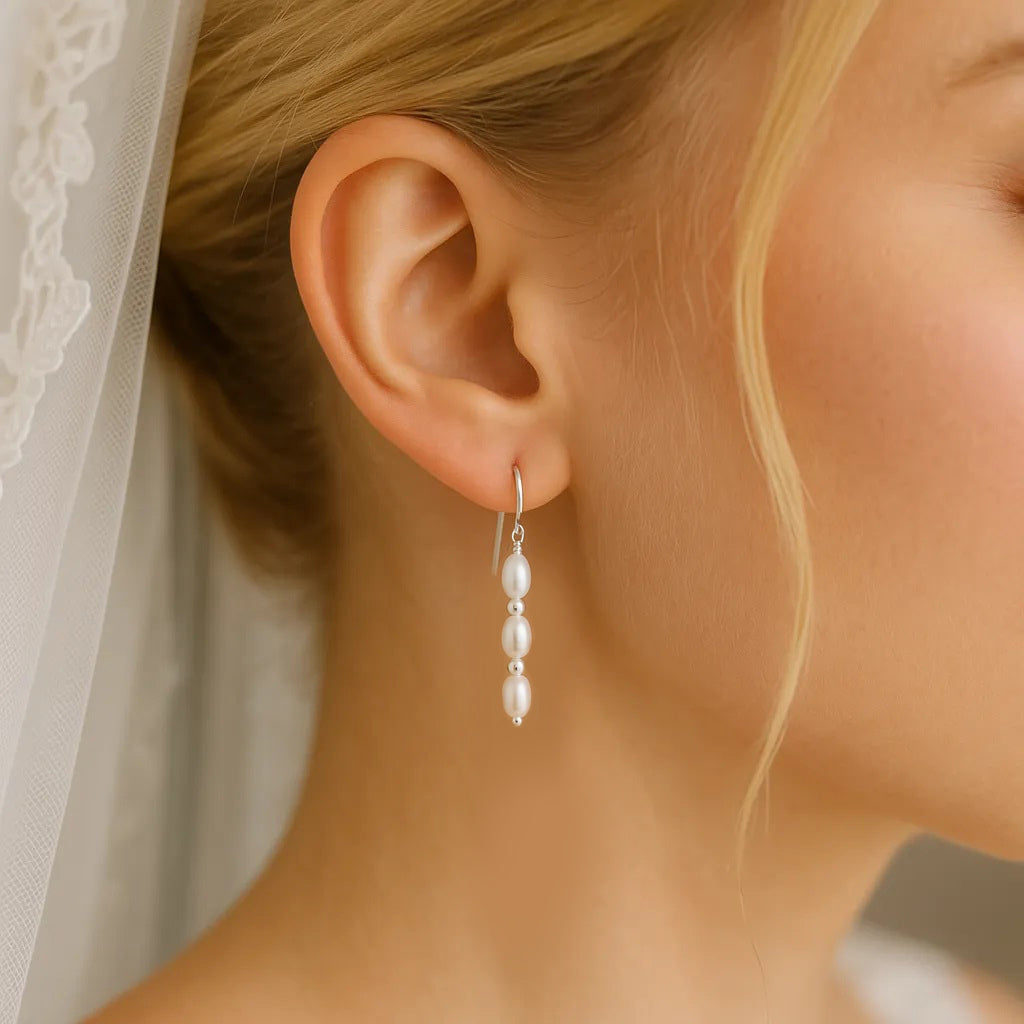 Solea Alba Silver Triple Pearl Drop Earrings