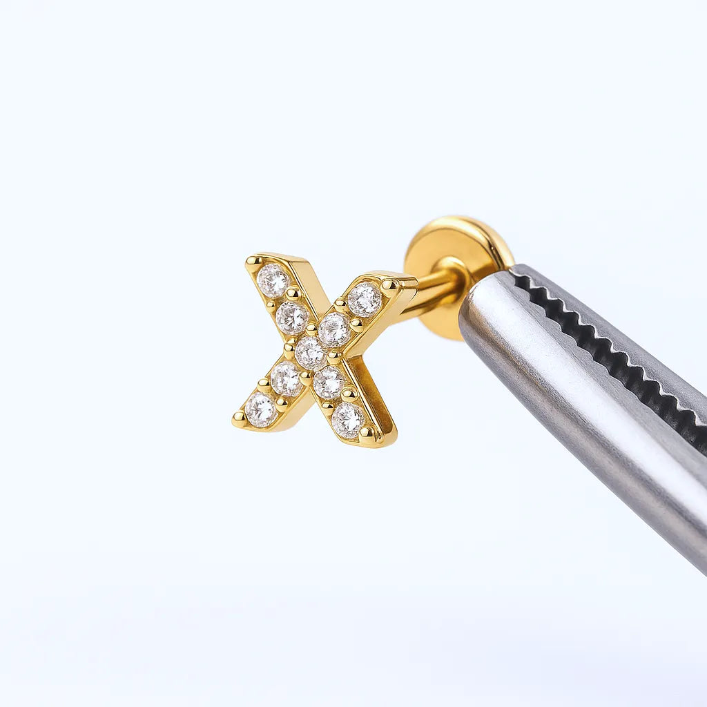 Crystal X Shape Titanium Piercing