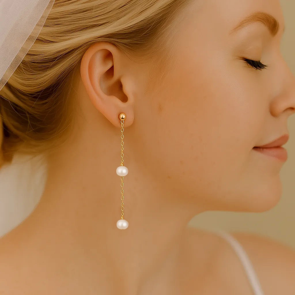Douce Nuit Long Chain Pearl Drop Earrings