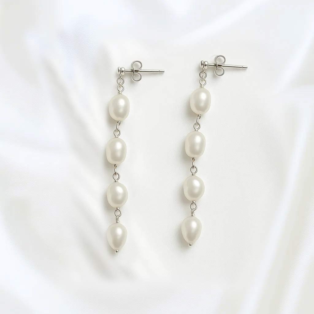Solea Alba Silver Four Pearl Drop Earrings