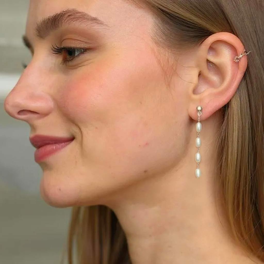 Solea Alba Silver Four Pearl Drop Earrings