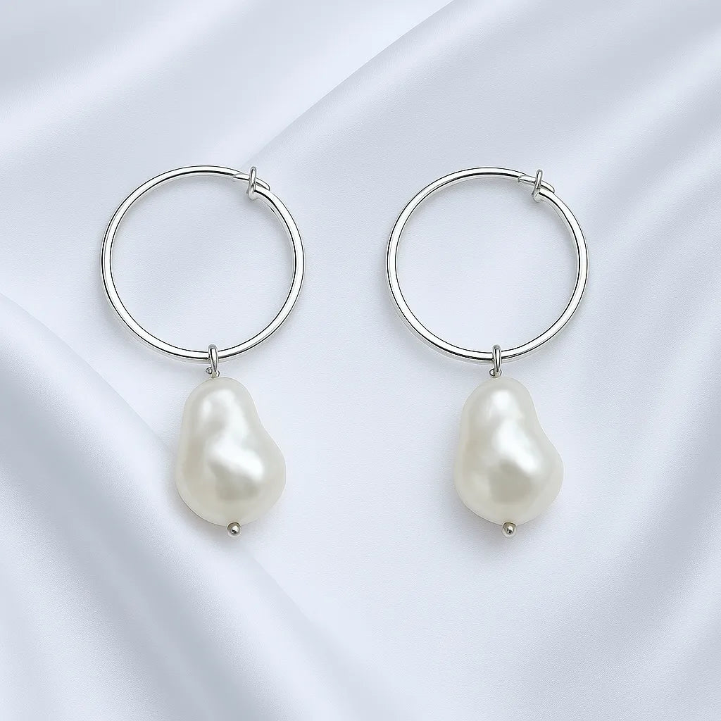 Lys Doré Silver Large Drop Pearl Earrings