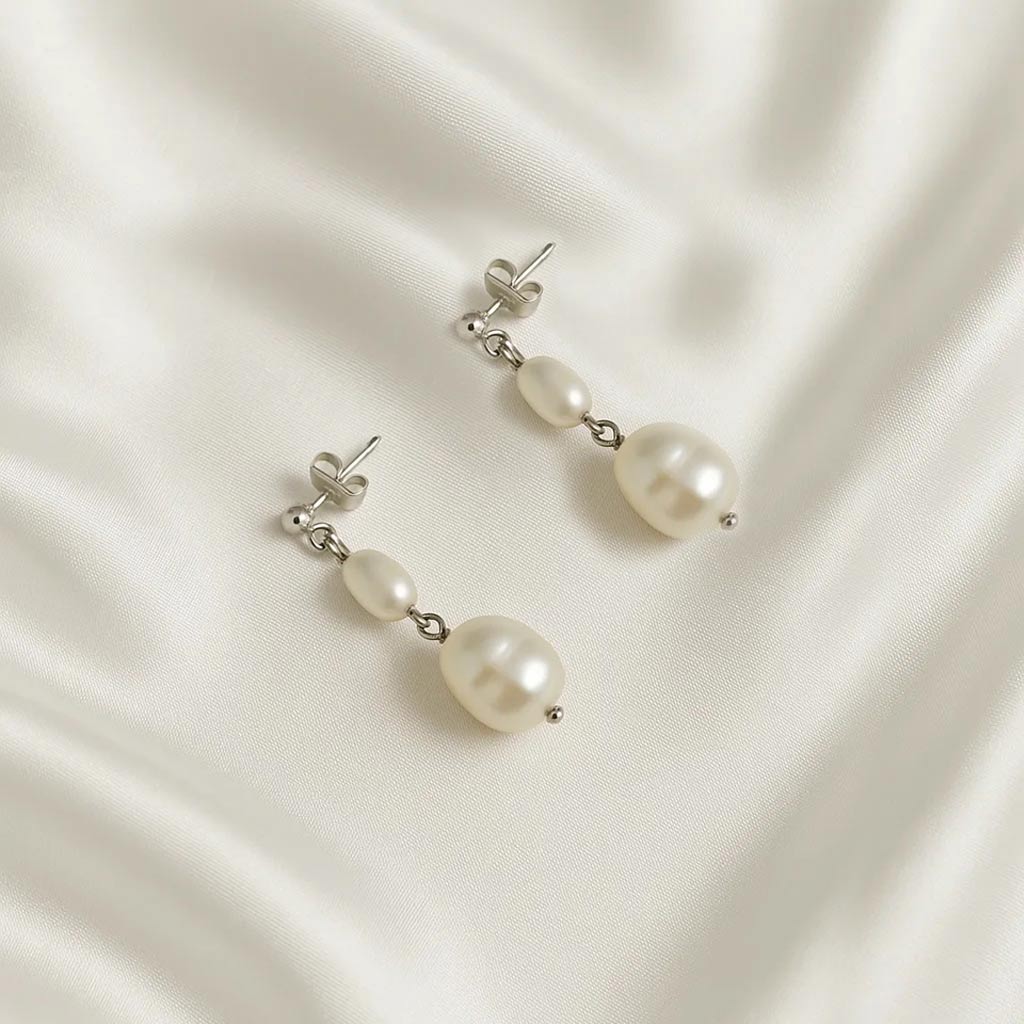 Silva Opale Silver Double Pearl Earrings