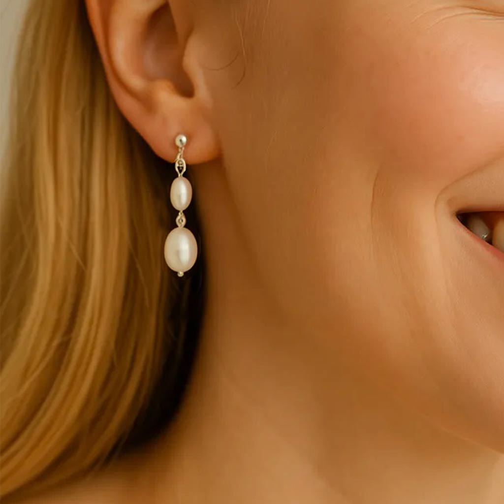 Silva Opale Silver Double Pearl Earrings