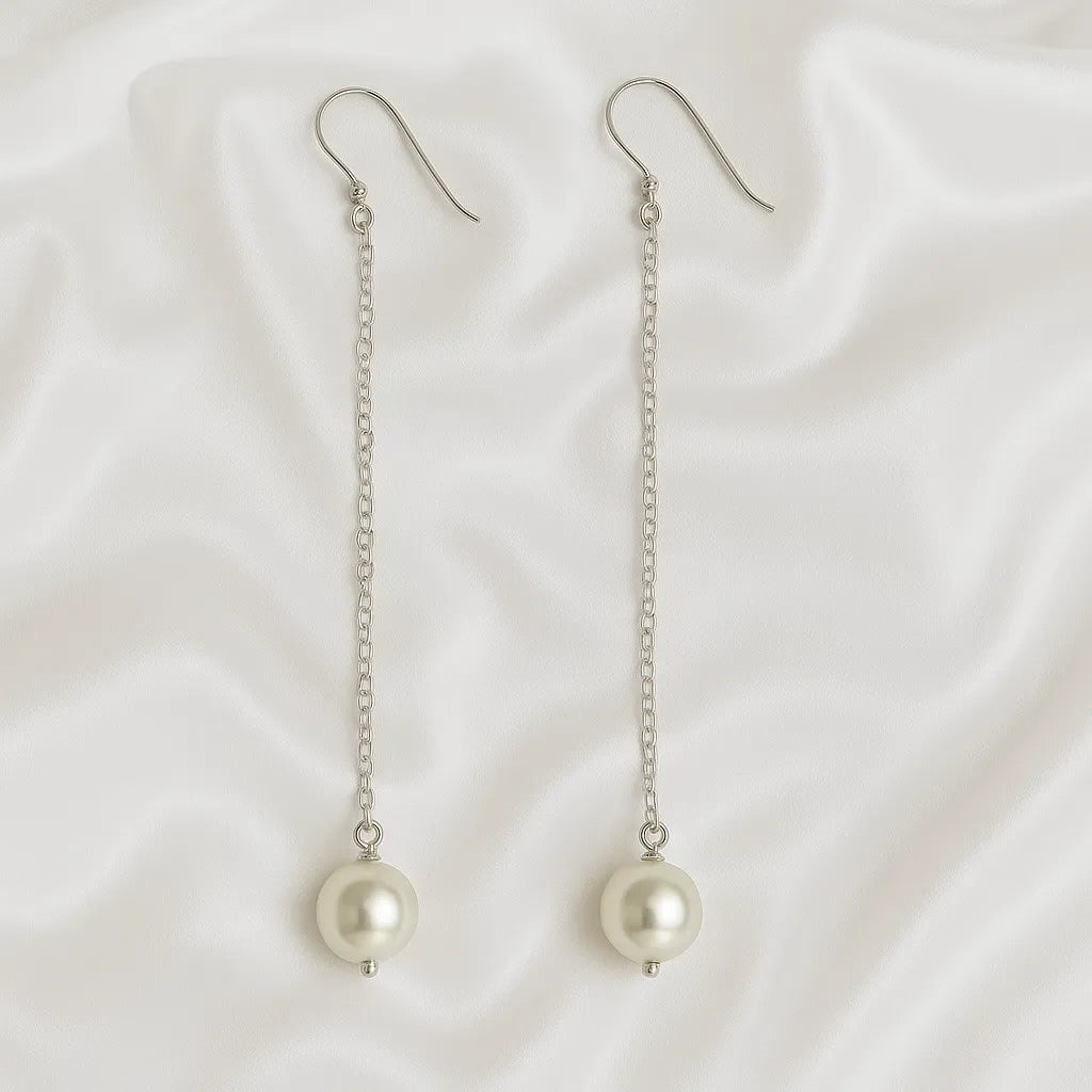 Lys Serein Silver Long Pearl Hook Drop Earrings
