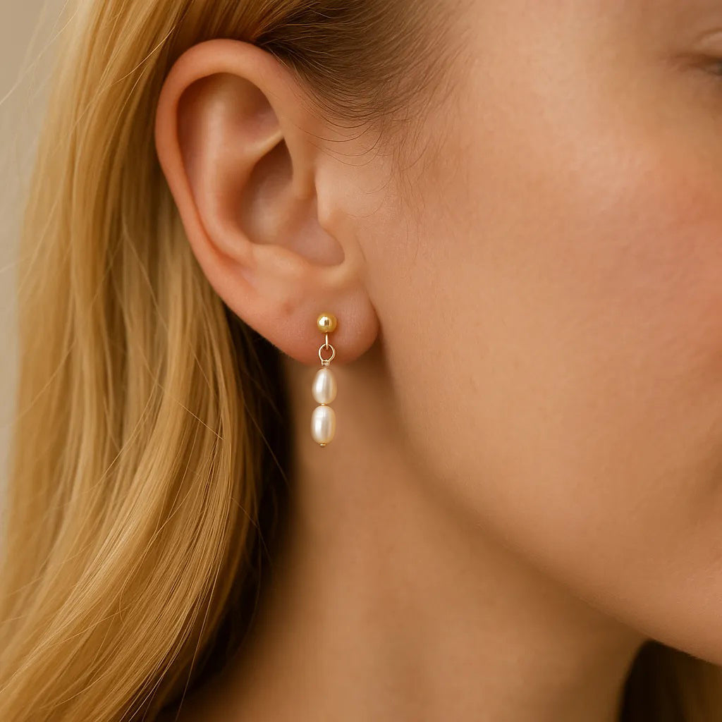 Fleur Céleste Stud Double Pearl Drop Earrings