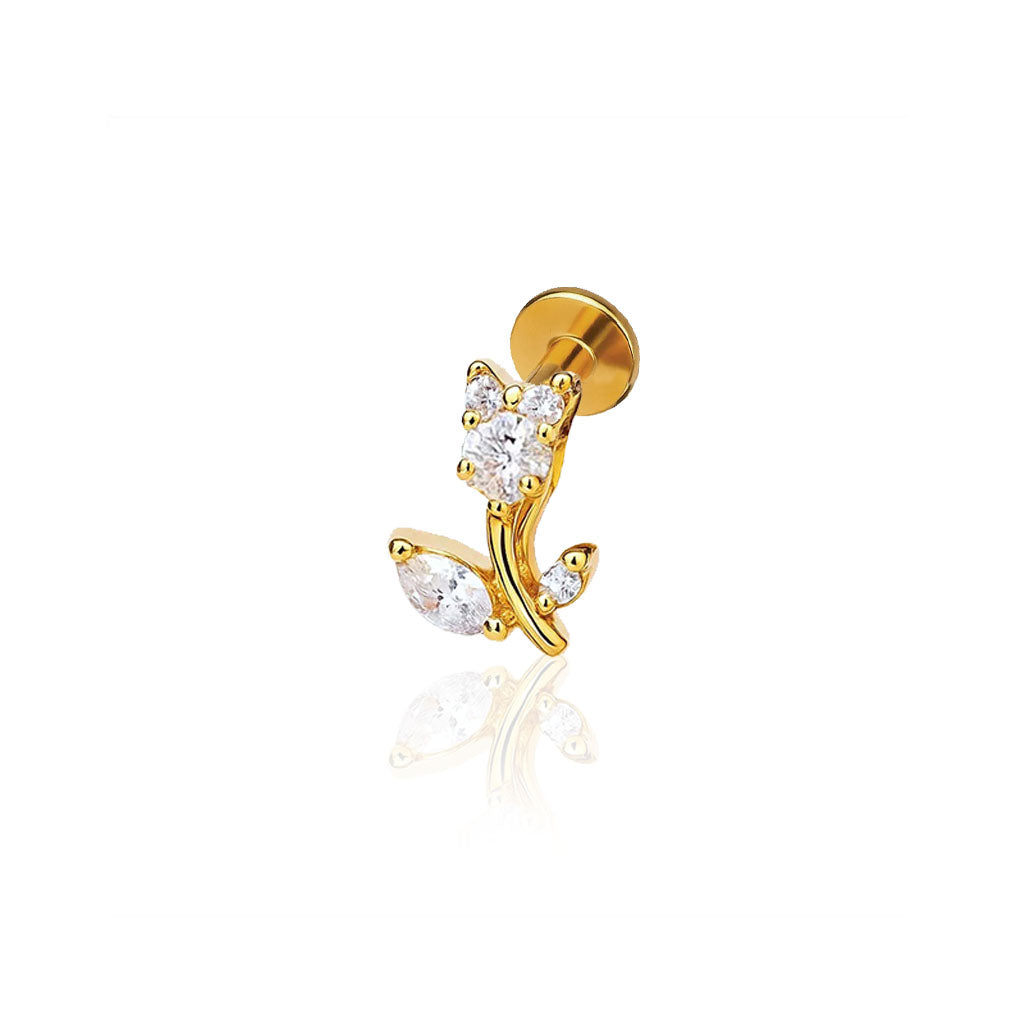 Cubic Zirconia Tulip Design Titanium Piercing