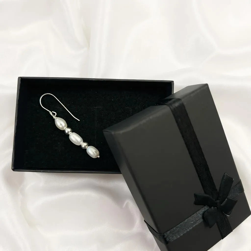 Solea Alba Silver Triple Pearl Drop Earrings