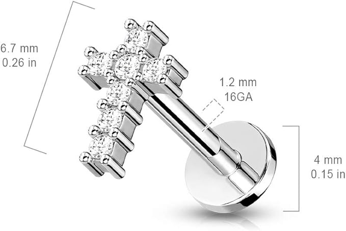 Silver Surgical Steel Cross Design Tragus Piercing