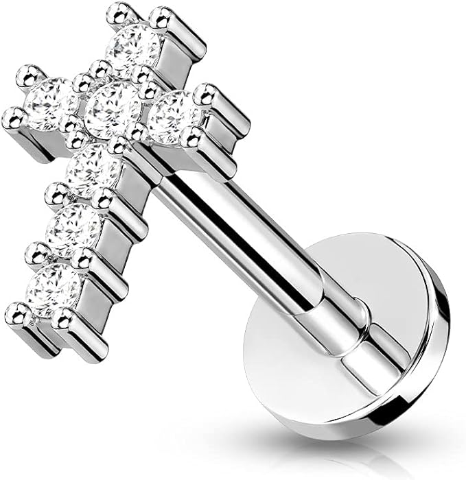 Silver Surgical Steel Cross Design Tragus Piercing