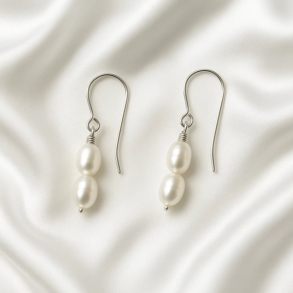 Solea Alba Silver Double Pearl Drop Earrings