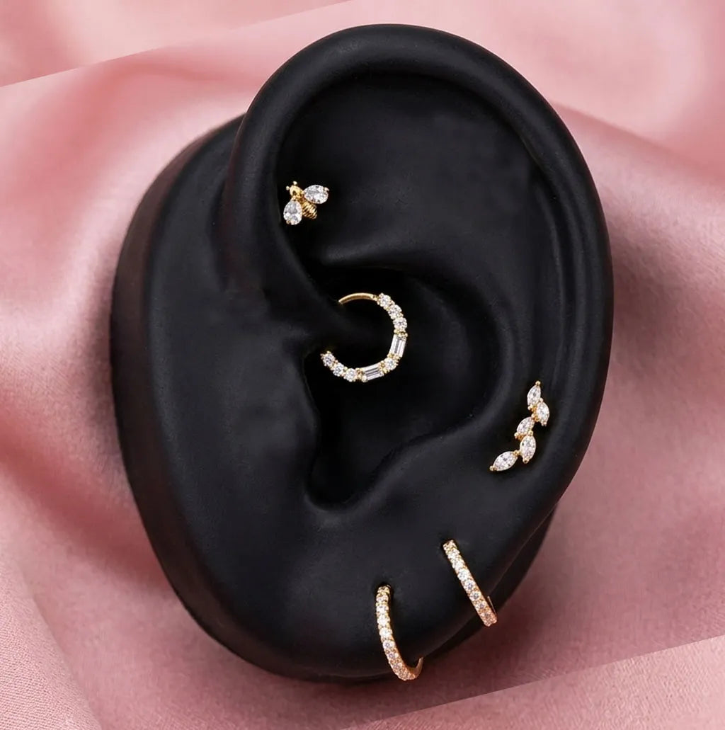 Crystal Bee & Marquise Leaf Titanium Ear Piercing Set 5 Piece