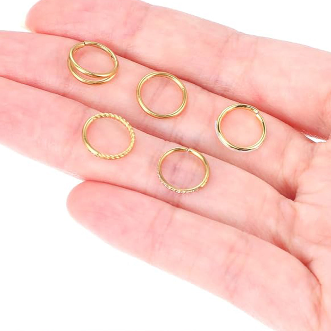Crystal Hinged and Plain Segment 5 Piece Ear Piercing Set