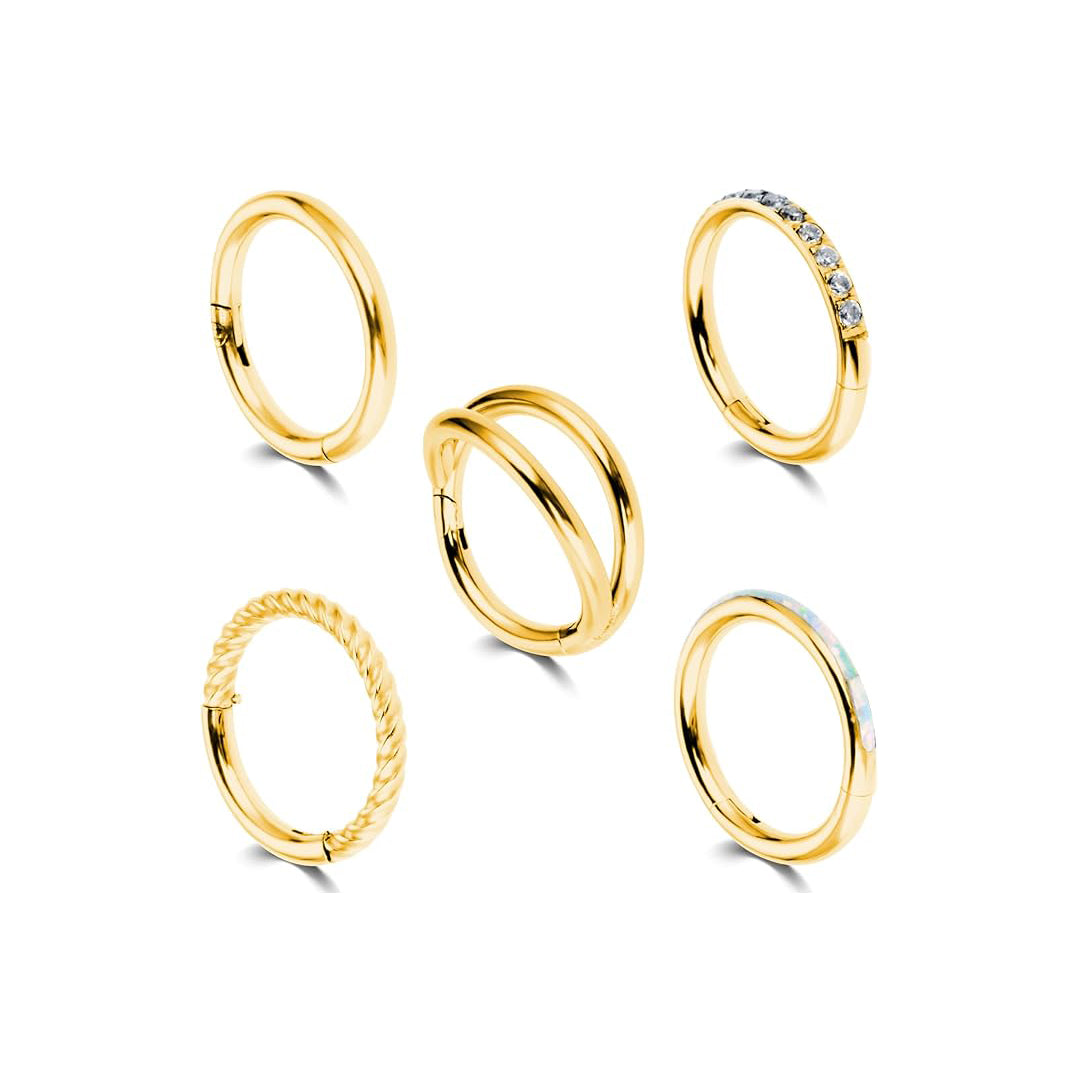 Crystal Hinged and Plain Segment 5 Piece Ear Piercing Set