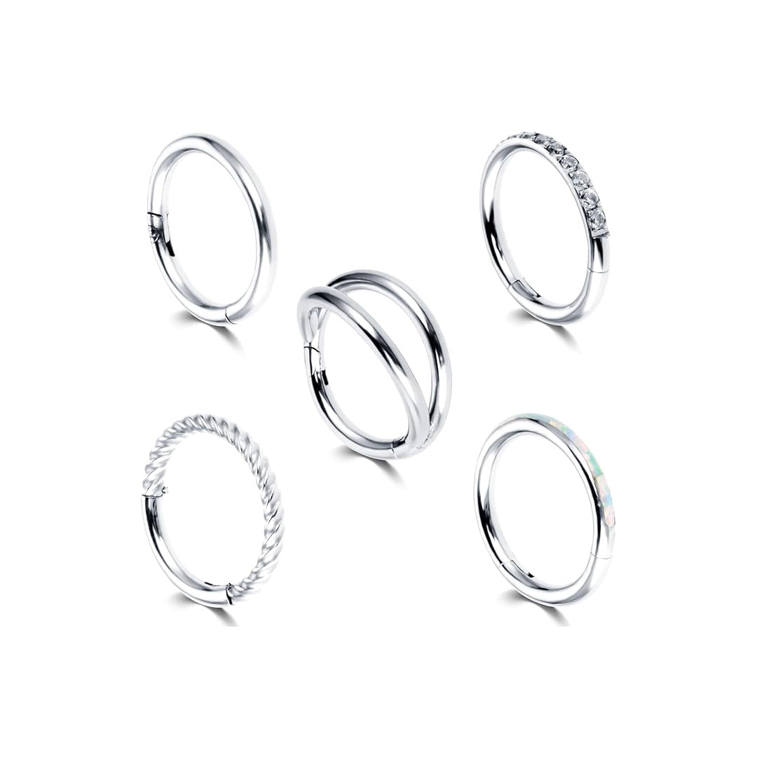 Crystal Hinged and Plain Segment 5 Piece Ear Piercing Set