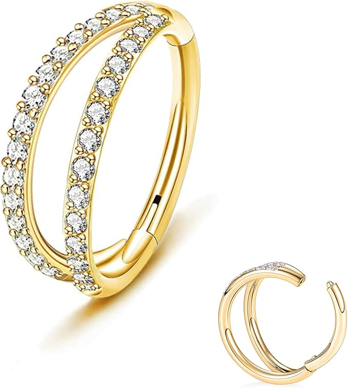 Crystal Double Conch Piercing and Hoop Piercing