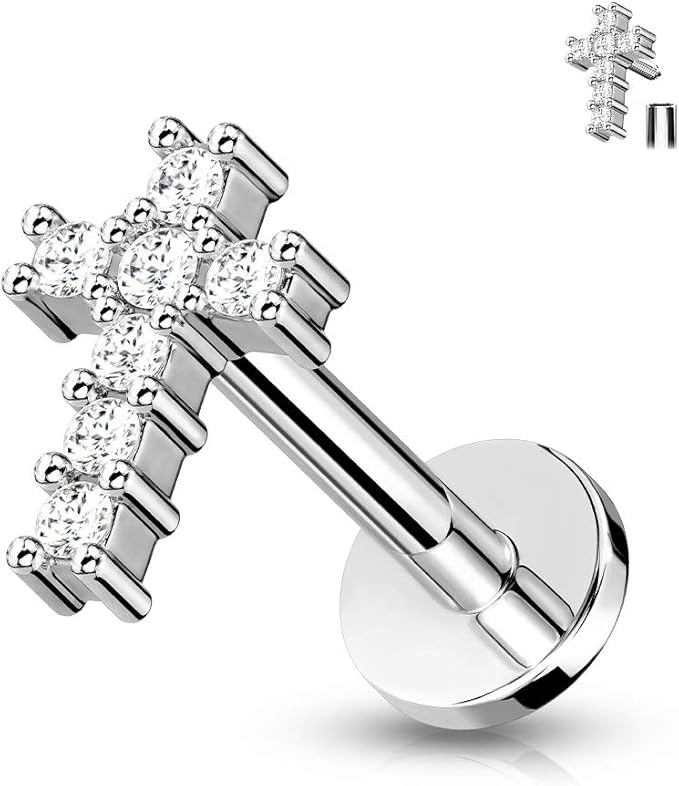 Silver Surgical Steel Cross Design Tragus Piercing