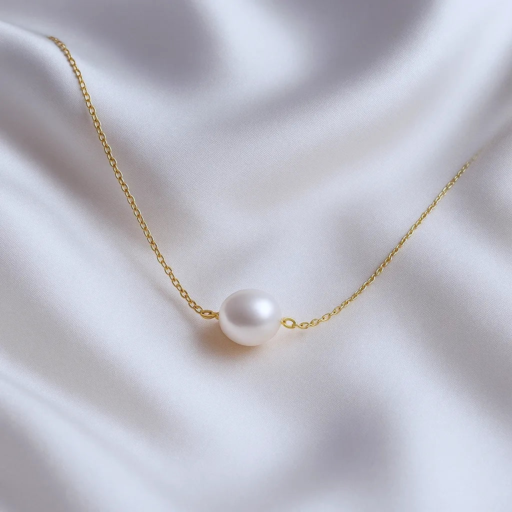 Clara Lux Single Baroque Dainty Pearl Choker Necklace