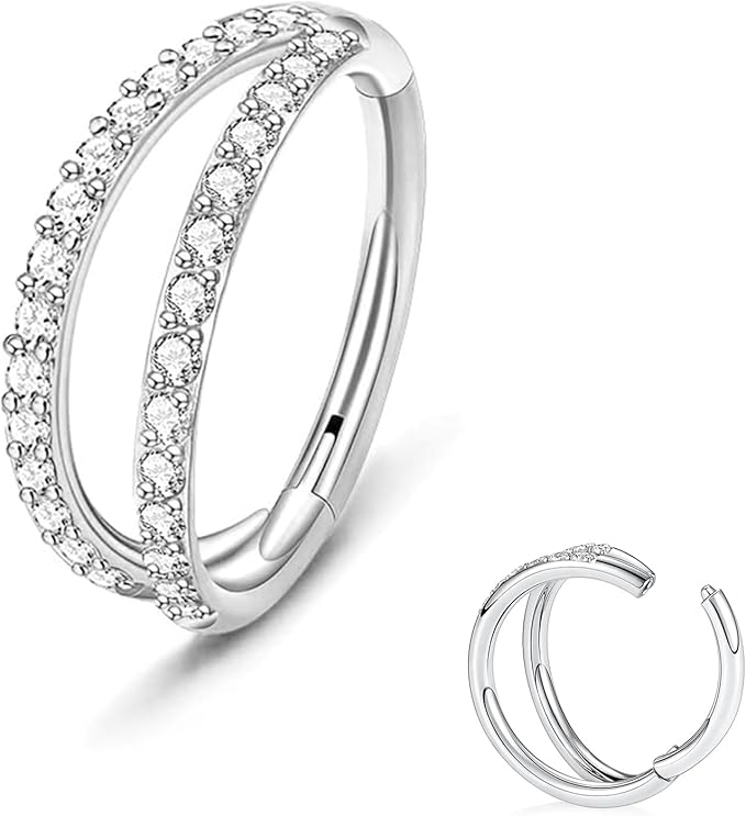 Crystal Double Conch Piercing and Hoop Piercing