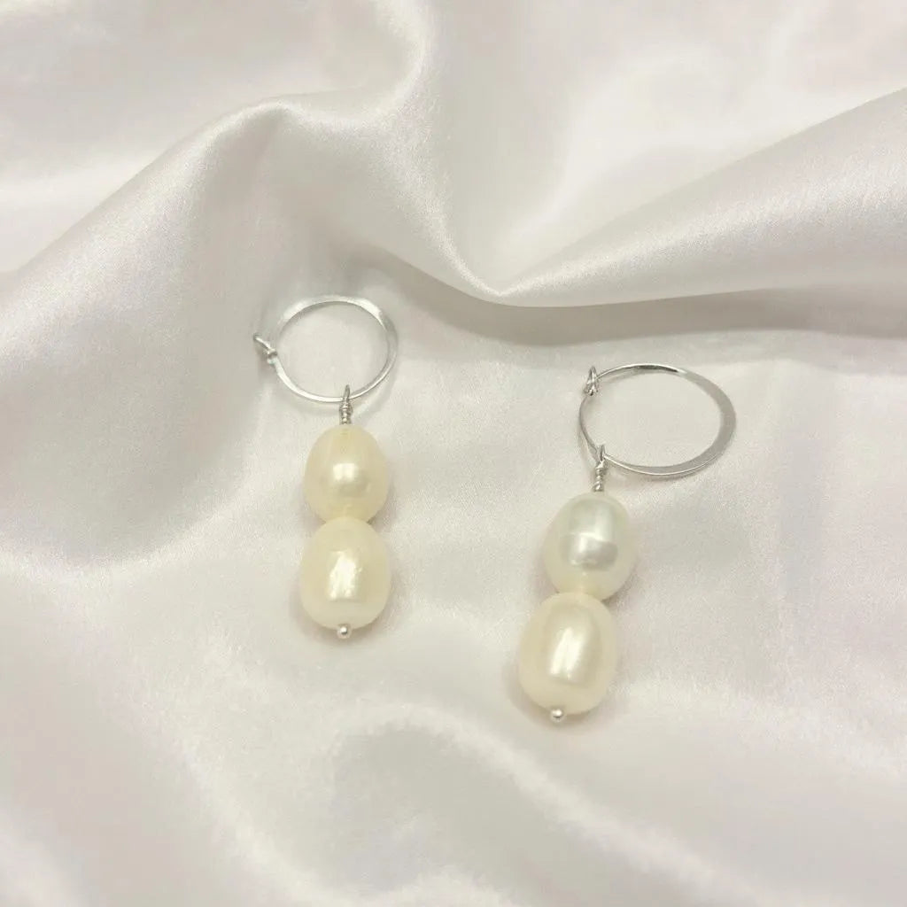 Silva Opale Silver Double Pearl Drop Earrings