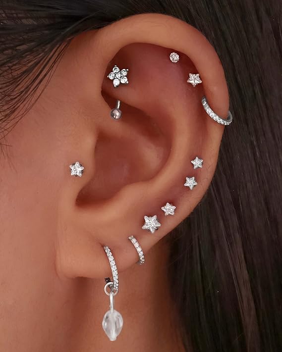 Flower Clicker Rook Piercing and Hoop